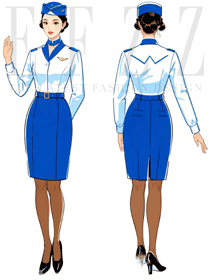 白藍色系航空空姐制服手繪效果圖