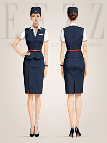 短袖襯衫馬甲款航空空姐制服手繪圖