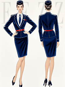 藏藍色空姐制服套裝定制職業(yè)裝效果圖