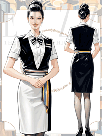 夏季西餐飲服務(wù)員工作服短袖白襯衫手繪效果圖