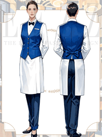酒店餐廳服務(wù)員藍(lán)色馬夾制服效果圖