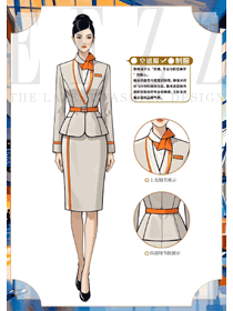 米橙色系航空空姐制服手繪效果圖