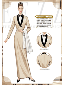 高檔西餐廳服務(wù)員長裙款套裝工作服手繪案例