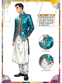 宮廷酒店中餐廳男服務員長袖款盤扣手繪設計圖