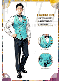酒店服務員工作服夏季翻領馬甲手繪圖