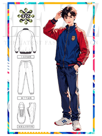 小學生校服春秋紅藍款外套運動服手繪方案