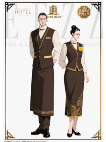 深棕馬甲款:酒店領班服務專員的工作制服設計圖